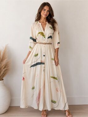 Cali Dreaming Silk Maxi Dress – XS – Abstract Print